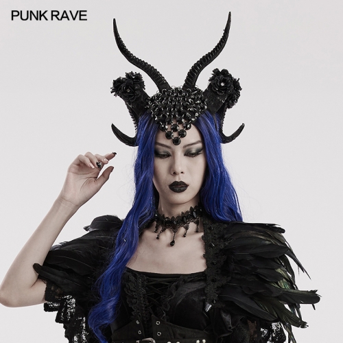 Punk Rave WS-613FSF Acrylic Inverted Triangular Decorative Pieces Rich Simulation Demon Horns Goth Demon Horn Headwear