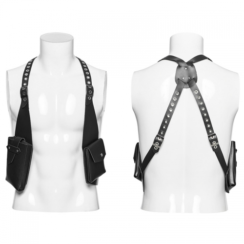 Punk Rave WS-614BDM Adjustable Loop Artificial Leather Practical Pocket Vest Punk Vest Strap Bag