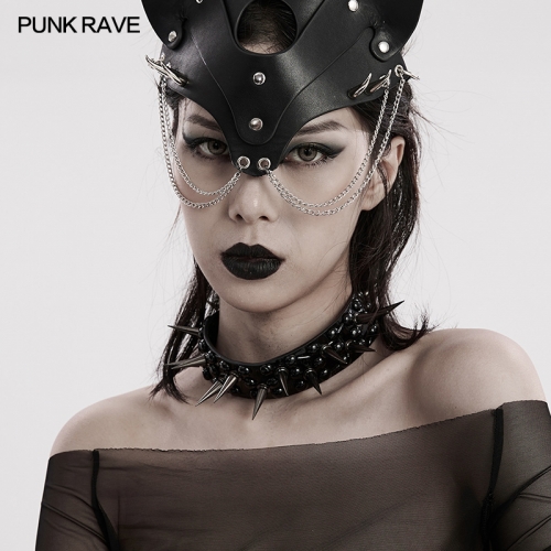 Punk Rave WS-598LH Adjustable Snap Button Cool Tapered Nails Design 3d Shiny Dot Rivets Covered Punk Choker Faux Leather