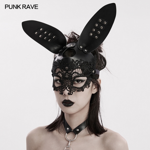 Punk Rave WS-594QTF 3D Rabbit Ears Shape And Lace Stitching Around The Eyes Sexy And Cute Style Goth Bunny Mask