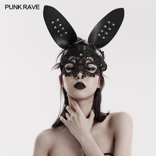 Punk Rave WS-594QTF 3D Rabbit Ears Shape And Lace Stitching Around The Eyes Sexy And Cute Style Goth Bunny Mask