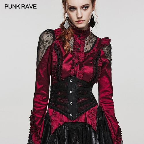 Punk Rave Slight Elastic Twill Printed Polyurethane And Mesh Fabric Punk Corset