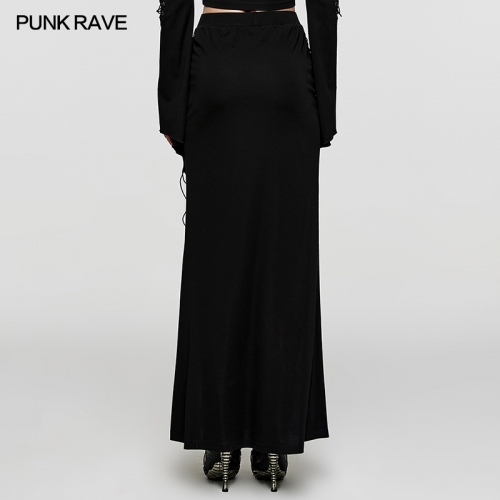 Punk Rave Elastic Waistband Sexy Buttocks Elastic Knit And Lightweight Mesh Fabric Goth Printed Skirt