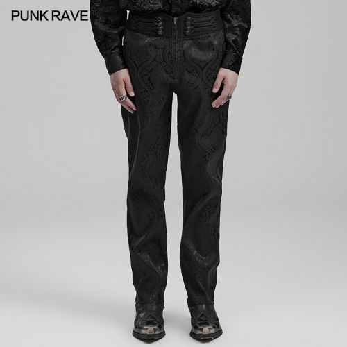 Punk Rave Exquisite Hand Sewn Buttons Personalized Wrapped Decal Decoration Jacquard And Twill Fabric Goth Men's Jacquard Pants