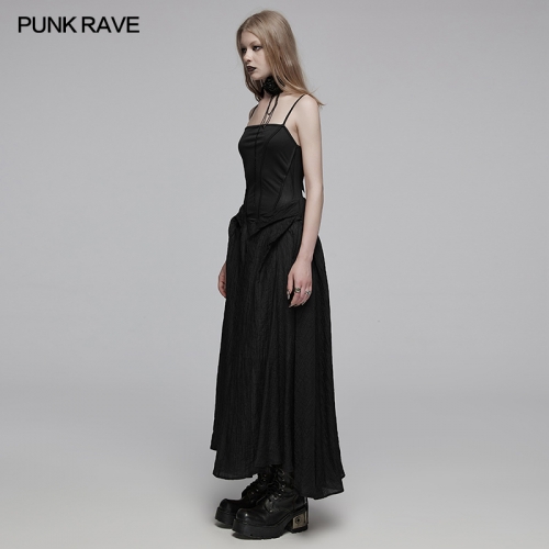 Punk Rave OPQ-1432DQF Casual And Lazy Feel Sophistication 3D Cut Of The Hem Long Slip Diagonal Texture Tencel Dress