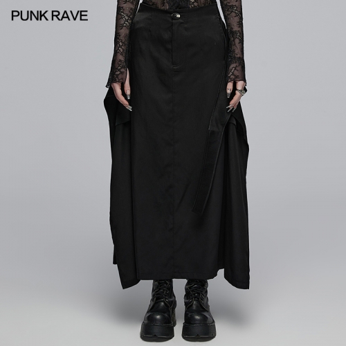 Punk Rave OPQ-1431BQF Fitting Waist With Pockets A-Line Cross Strap Mid Waist Long Skirt