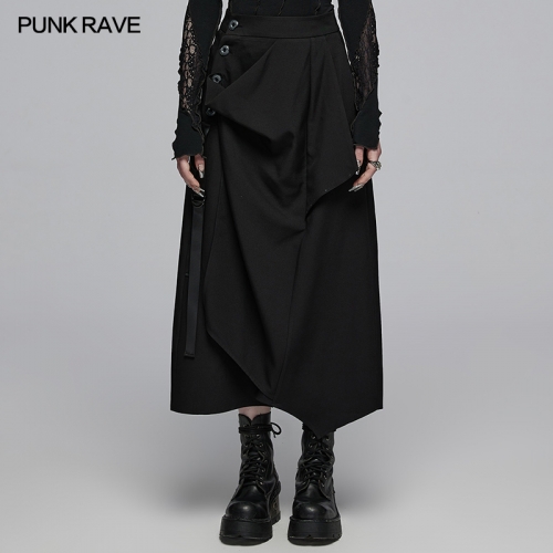 Punk Rave OPQ-1441BQF Twill Woven Fabric Irregular Skirt Hem Medium High Waist Irregular Deconstructed Skirt