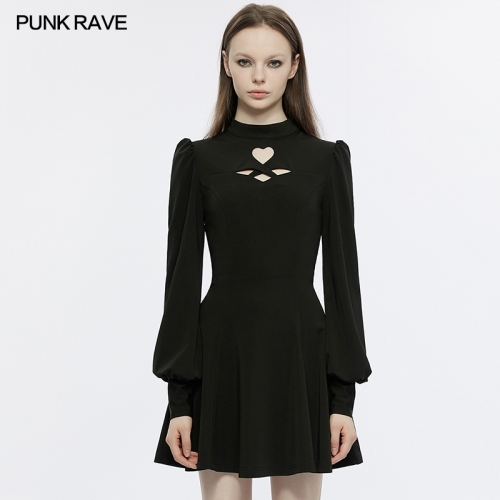 Punk Rave OPQ-1276LQF Sun Swing Hem Arc Waistline Heart-Shaped Hollowing Sexy Fitted Heart-Shaped Hollowing Puff Sleeves Dress