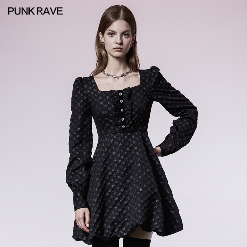 Punk Rave OPQ-1180LQF Playful And Lovely Light Weight Waste Soil Series Square Neck Playful Texture Floret Dress