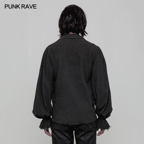Punk Rave WY-873CCM Eyelets Drawstring Design Inelastic Imitation Linen Fabric Steampunk Long Sleeve Shirt