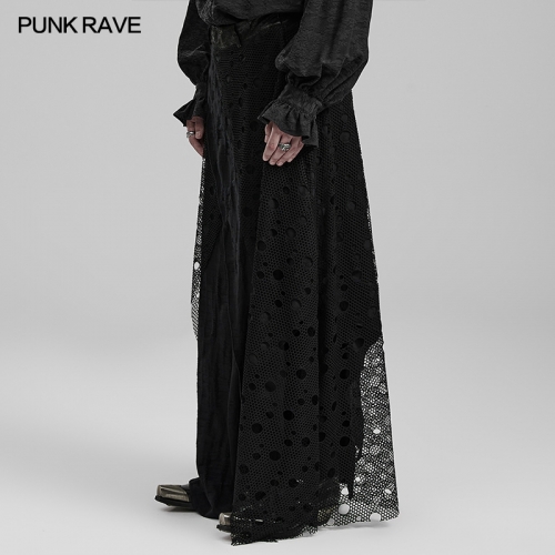 Punk Rave WQ-652BQM Dark Goth Decadent Mesh Micro-Elasticity Decayed Knitted And Mesh Fabric Dark Goth Long Skirt