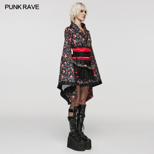 Punk Rave WLQ-001LQF Sexy And Cute Four Piece Set Slight Elastic Printed Woven Fabric Lolita Printed Kimon