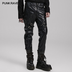 Punk Rave WK-598PCM Adjustable Trouser Loops With Buckle Geometric Division Elastic Faux Leather Punk Faux Leather Pants