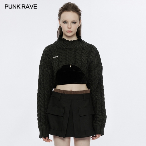 Punk Rave OPM-238TMF Customized Weave Ripped Ragged Neckline Loose Pullover Twist Weave Pattern Hollowing Loose Pullover Sweater