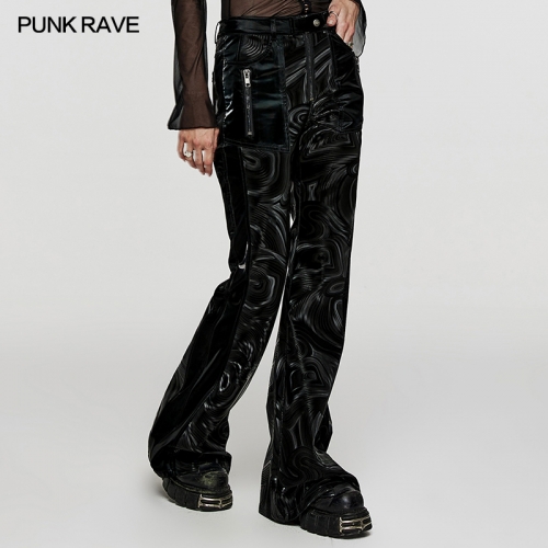 Punk Rave Printed And Elastic Faux Leather Fabric Cool And Fashion Flared Trousers Faux Leather Flared Pants