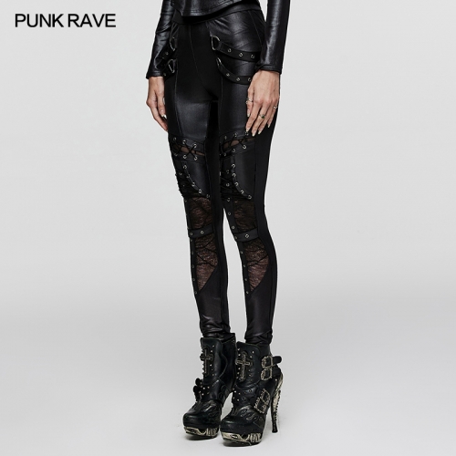 Punk Rave WK-569DDF Sexy Geometrically Divided Textured Knit And Spliced Echoes Decorating Side Loop Elastic Knitting Fabric Basic Leggings