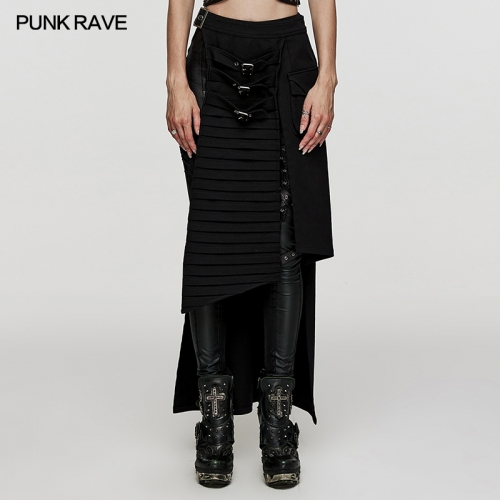 Punk Rave WQ-467BQF Movable Design Skirt Flexibly Matched With Different Pants Denim Weave Fabric Heavy Metal Denim Skirt