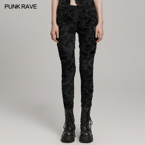 Punk Rave WK-623DDF Daily Fit Slim Design Decayed Punk Style Design Ribbon Wasteland Punk Trousers
