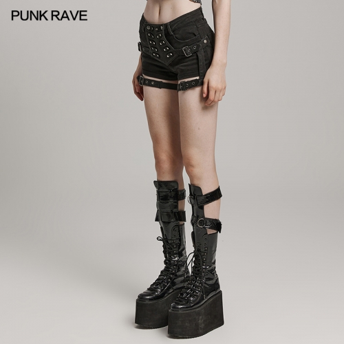 Punk Rave WK-608NDF Stretch Denim Fabric Slim Fit Hot Girl's Shorts And Movable Tabs Stretch Tight Shorts