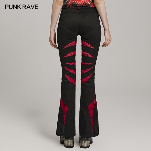 Punk Rave WK-595XCF Micro-Elastic Twill Woven And Spider Web Fabric Tearing Apart The Void Alien Bone Claws Goth Pointed Flared Trousers