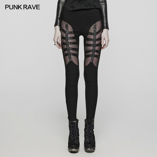 Punk Rave WK-613DDF Sexy Split Perspective Elastic Twill Woven And Mesh Fabric Punk Hollow Leggings