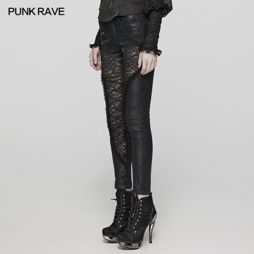 Punk Rave WK-622XCF Front Diagonal Pockets And Lace Patch Pockets Eye-Catching Bright And Shimmering Pattern Goth Gorgeous Leggings