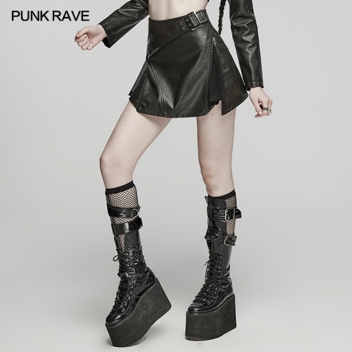 Punk Rave WQ-686BQF Zipper In Back A Wrap Skirt And An A-Line Skirt Punk Short Skirt