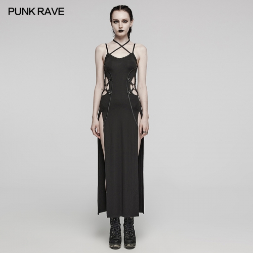 Punk Rave Creative Hollowed Waist Sexy High Slit On The Side Of The Thigh Punk Sexy Dress