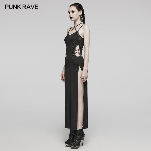Punk Rave Creative Hollowed Waist Sexy High Slit On The Side Of The Thigh Punk Sexy Dress