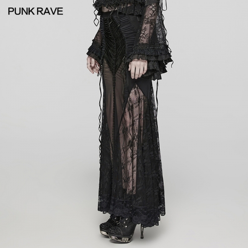 Punk Rave Lace Dress WQ-682BQF Wrapped Buttocks Slimming Fishtail Silhouette Goth Sexy Wrapped Hip Long Skirt