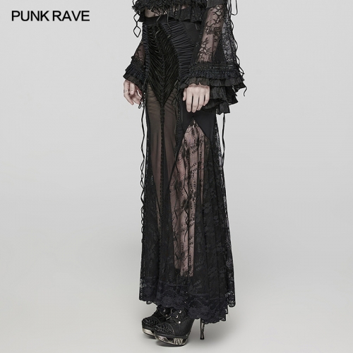 Punk Rave Lace Dress WQ-682BQF Wrapped Buttocks Slimming Fishtail Silhouette Goth Sexy Wrapped Hip Long Skirt