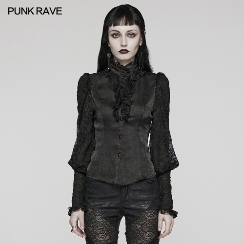 Punk Rave WY-1583CCF Lantern Sleeve Design Light Textured Woven Fabric And Lace Material Goth Gorgeous Shirt