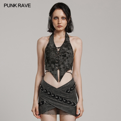 Punk Rave WY-1573MJF Personalized Pointed Hem To Better Showcase Waist Shape Punk Halter Vest