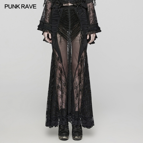 Punk Rave Lace Dress WQ-682BQF Wrapped Buttocks Slimming Fishtail Silhouette Goth Sexy Wrapped Hip Long Skirt