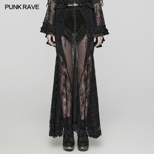 Punk Rave WQ-682BQF Wrapped Buttocks Slimming Fishtail Silhouette Goth Sexy Wrapped Hip Long Skirt