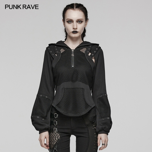 Punk Rave WT-808WYF Loose Hoodie Style Hollowed Out Design Punk Patchwork Sweatshirt