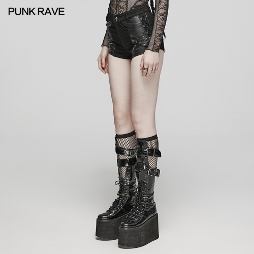 Punk Rave WK-612NDF Cross Eyelet Decoration Stretch Denim And Laminated Woven Fabric Punk Shorts