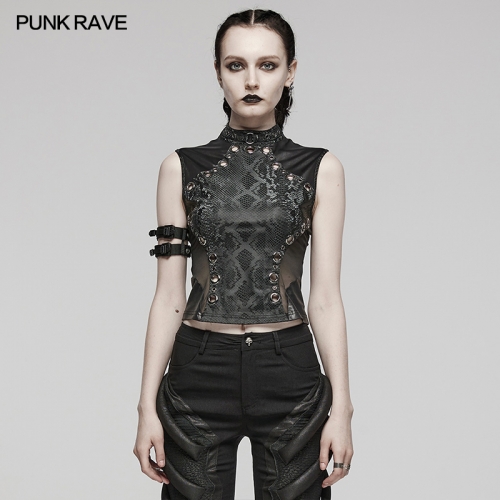 Punk Rave WT-849BXF Sexy Hollowed Out Embellished Waistline Zippered Back Punk Top