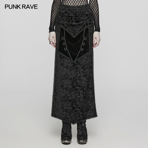 Punk Rave WQ-679BQF Wholesale Or Media Collab Gothic Lace Tie-Up With Bands Goth Printed Split Skirt