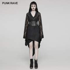 Punk Rave WY-1581XCF Irregular Hem Magnificent Collar Skull And Rose Pattern Lace And Inelastic Woven Fabric Punk Kimono