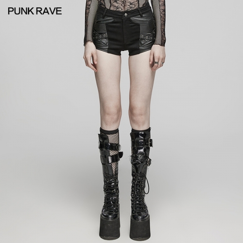Punk Rave WK-612NDF Cross Eyelet Decoration Stretch Denim And Laminated Woven Fabric Punk Shorts