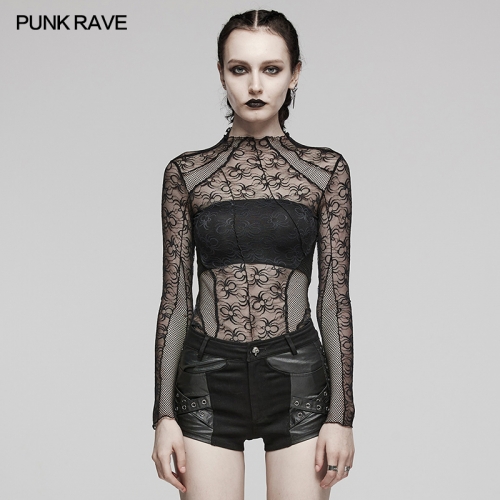 Punk Rave WT-882TCF Slim Fit Design Punk Unique Irregular Split Seams Cyber Punk Slim Patchwork T-Shirt