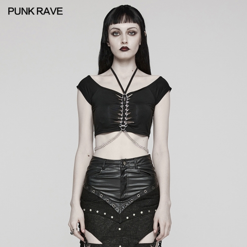 Punk Rave Punk Daily T-Shirt Spine And Punk Personality Shape Metal Loop Connected To The Waist Chains On Waist