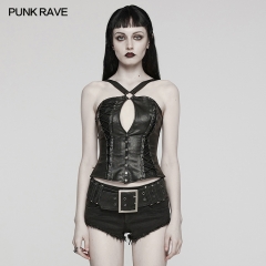 Punk Rave WY-1534SYF Sexy Asymmetrical Top Asymmetric Sexy Hollow Out With Detachable Metal Open Hoop Split Eyelet String Decoration