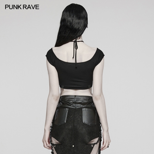 Punk Rave Punk Daily T-Shirt Spine And Punk Personality Shape Metal Loop Connected To The Waist Chains On Waist