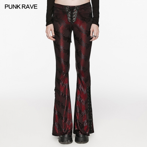 Punk Rave Sparkling Tree Texture Punk Daily Oversized Flared Pants Low Waist Tight Flared Pants Silhouette