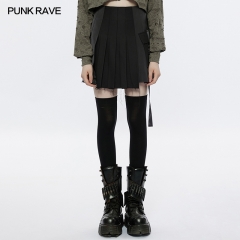 Punk Rave OPQ-1312BQF Overalls pocket with sewn webbing and interlocking buckle Pleated and A-shape Paneled pleated skirt