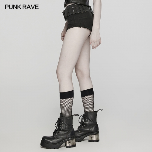 Punk Rave Slim Fit Hot Girl's Pants With Edge Design Punk Denim Shorts Adjustable Metal Japanese Buckle Movable Belt