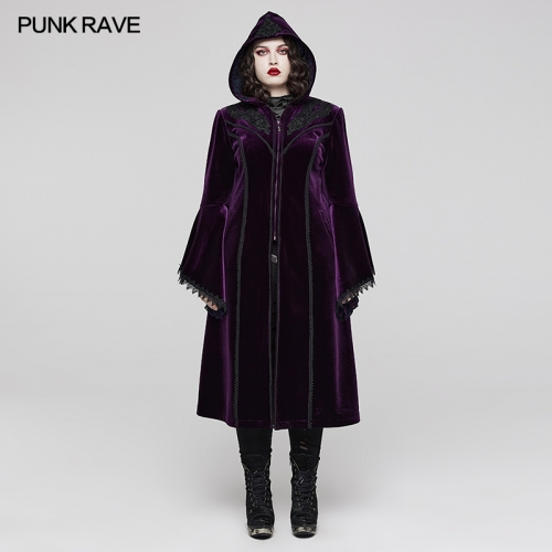 Punk Rave Plus Size DY-1510LCF Purple Adjustable Drawing Hat With Exquisite Mesh Lining Gorgeous Velvet Goth Coat