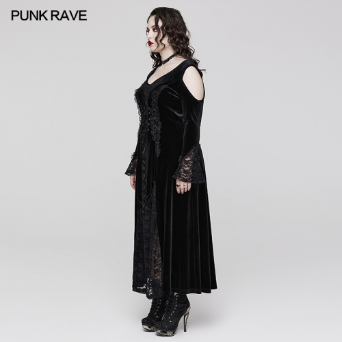 Punk Rave Adjustable Drawstring Large Sleeve Hollow Out Design Large V-Neck Goth Sexy Lace Dress